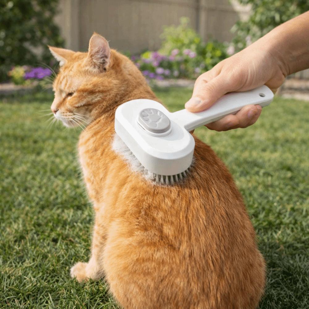 One Button Automatic Pet Hair Remover Fine-toothed Comfort Grip Pet Grooming Brush Stainless Steel Cat Cleaning Comb