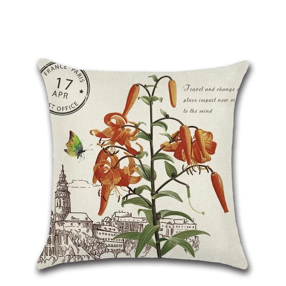 New European Retro Flowers Linen Cushion Cover Classical Floral Pillow Case Vintage Decorative Sofa Throw Pillow Cover 45X45Cm