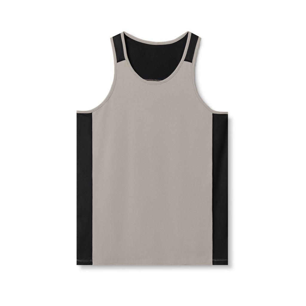 Net Hole Splicing Breathable Sports Vest Men's Round Neck Solid Color Outdoor Running Fitness Casual Vest Cotton
