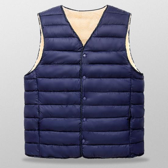 Far Vintervest Polstret plysj ensfarget Enkeltspent ermeløs kaldsikkert yttertøy Plus Size bomullsvest for utendørs