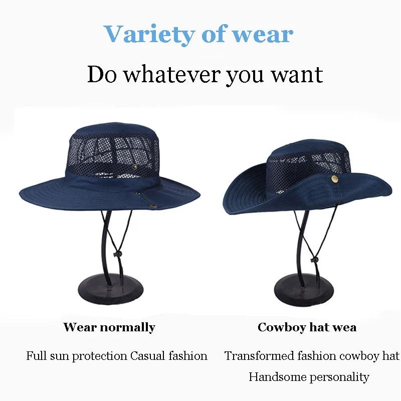 Men and Women Outdoor Use Beach Seaside Sun Hat Shade Breathable Bucket Hat Male Summer Fishing Trekking Collapsible Mesh Fisherman Caps
