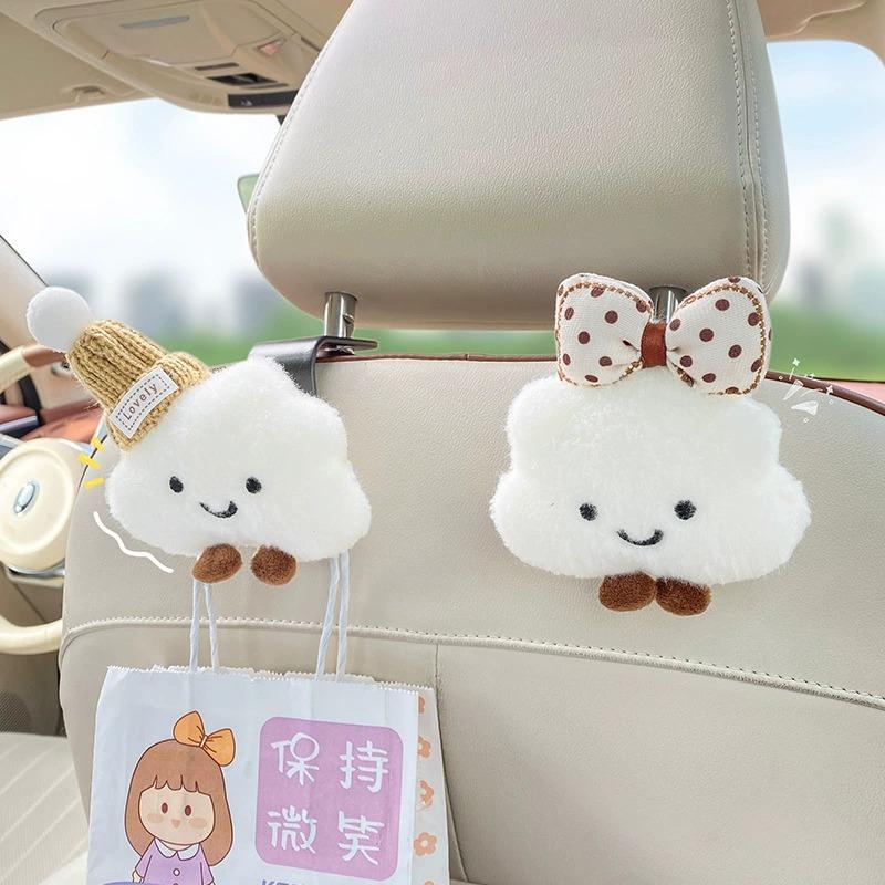 2pcs Cute Cloud Car Seat Back Hook Storage Headrest Organizer Food Bag Handbag Decoration Clothes Hanger