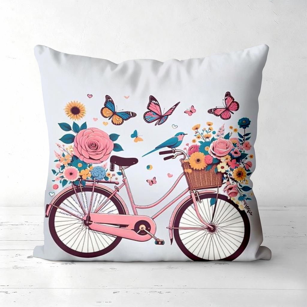 1 Pieces Floral Bicycle Pillow With Butterflies And Bird Polyester pillowcase, sofa decorative cushion cov Headboard Pillow