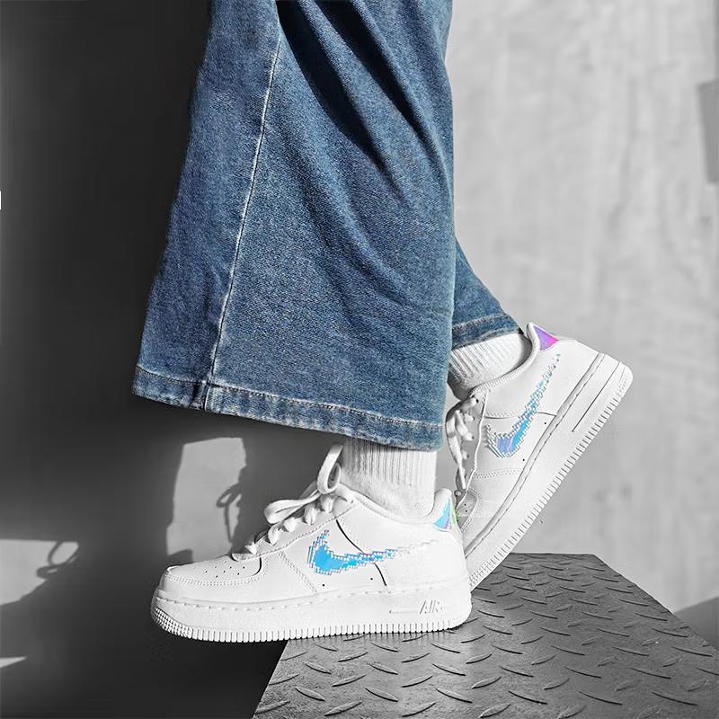 Nike Air Force 1 LV8 GS Digital Swoosh Barnesko Hvit Flerfarget Svart CW1577-100