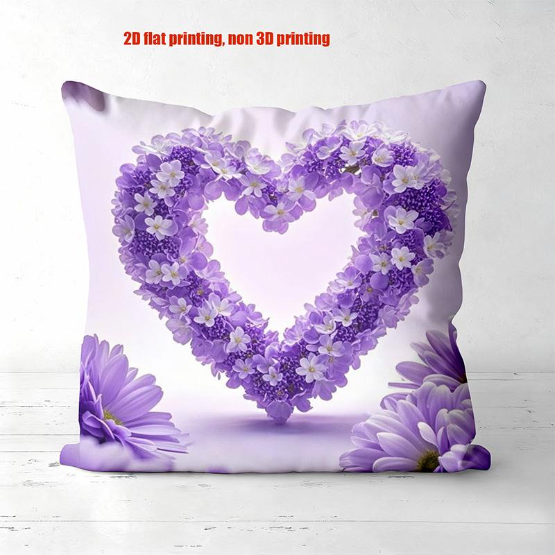 Purple Rose Heart Patterned Cushions 2D Flat Printed Polyester pillowcase, sofa decorative cushion cov Headboard Pillow