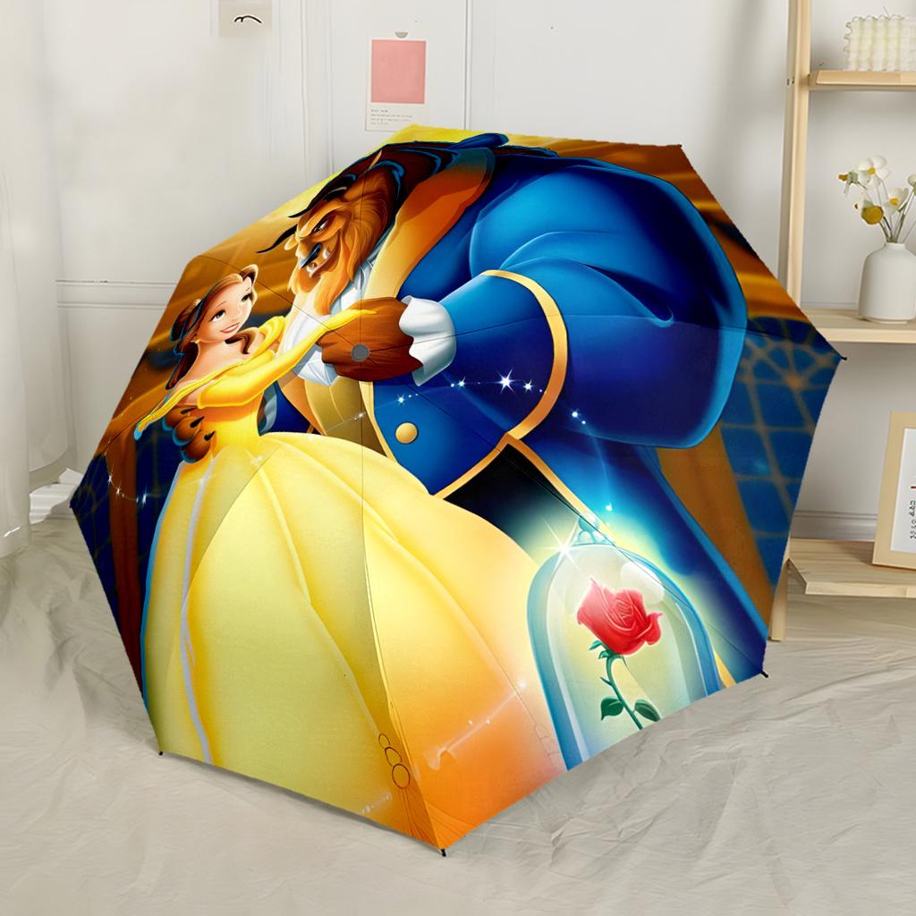 Stained Glass Beauty And The Beast Portable Automatic Umbrella Compact & Durable 8-Rib Design Compact Design Travel Essential Elegant Women's Umbrella