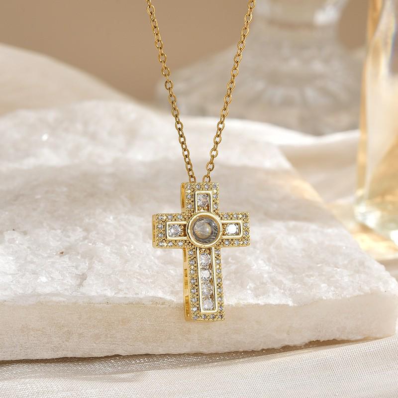 Retro Zircon Cross Necklace for Women - European  American Design, Titanium Steel Clavicle Chain.