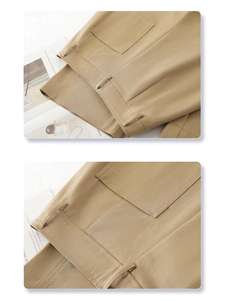 Beige High-Waisted Wide-Leg Summer Pants for Women - Slimming, Loose Fit, Petite Nine-Point Cut
