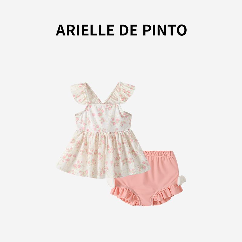 Французский раздельный купальник с цветочным принтом для девочек Arielle De Pinto Летний детский купальник в западном стиле Девочка Pink 90