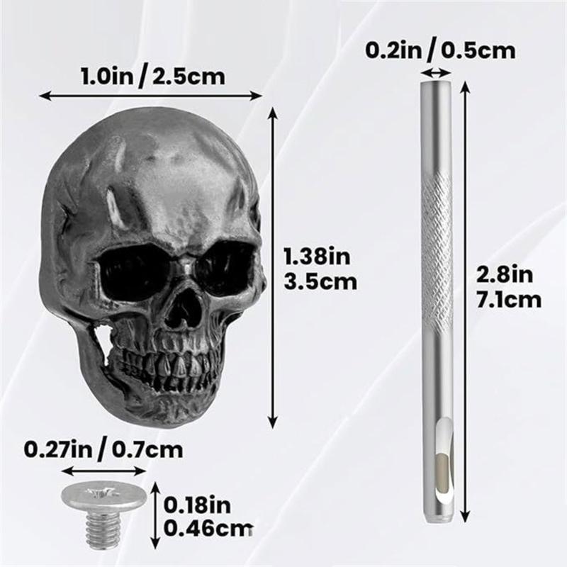 3D Skeleton Pins Metal Skull Rivet Screw Leather Craft Tool Skull Head Button Screws with Drilling Tool For Crafting