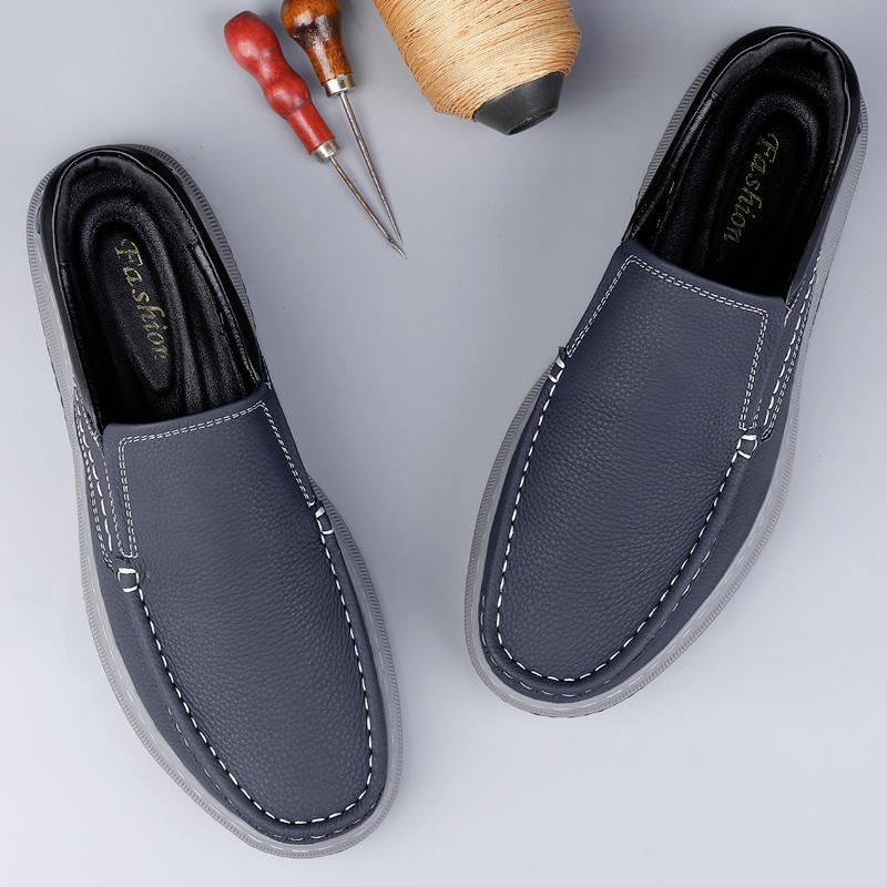 Fashion Luxury Handmade Flat Designer Men Work Shoes Brand Genuine Leather Outdoor Casual Shoes High Quality Comfy Thick Bottom Shoes