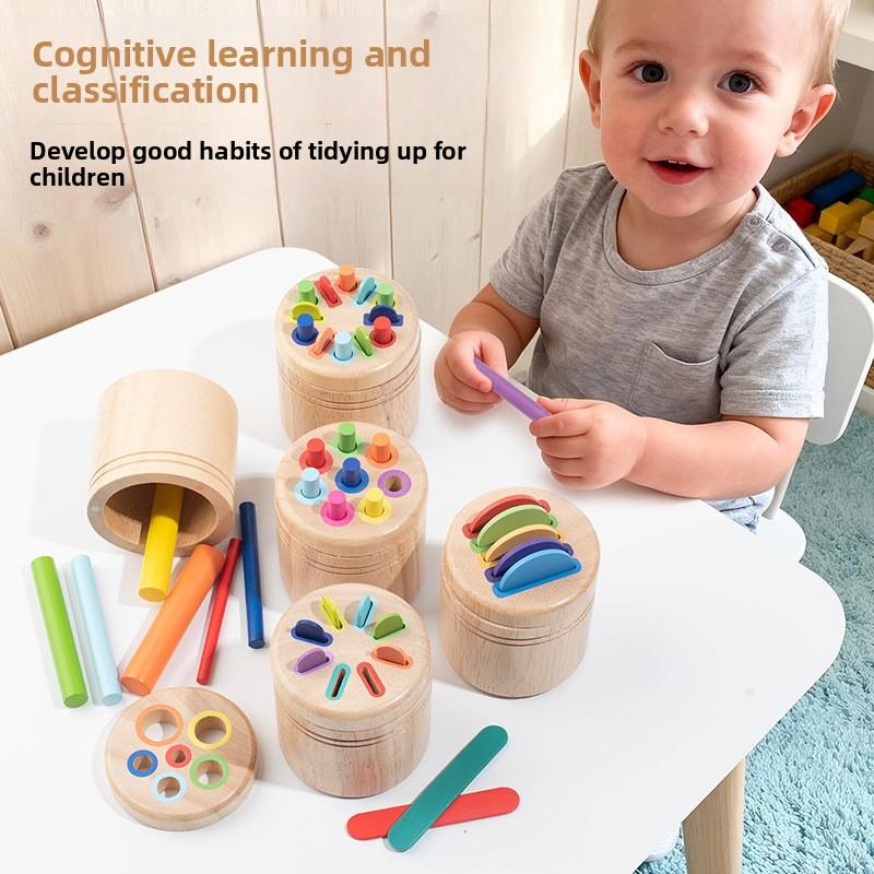 Kids Montessori Color Sorting Toy for Toddlers Wooden Fine Motor Skill Toy for Kids Educational Sensory Learning Game Gifts