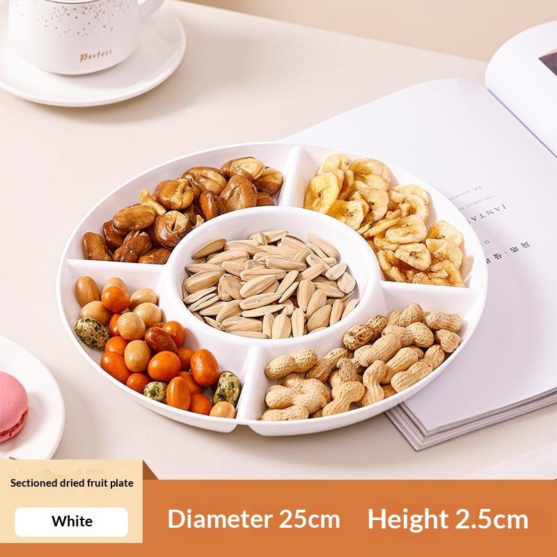 5 Compartment Divided Snack Serving Tray Food Grade Plastic with Center Dip Holder for Outdoor Picnic Camping