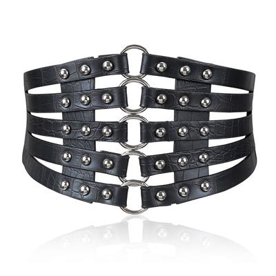 Fashion Self Tie Wide Belts Belt Elastic Slim Corset Body Shaper Black Faux Leather Retro Punk Rivet