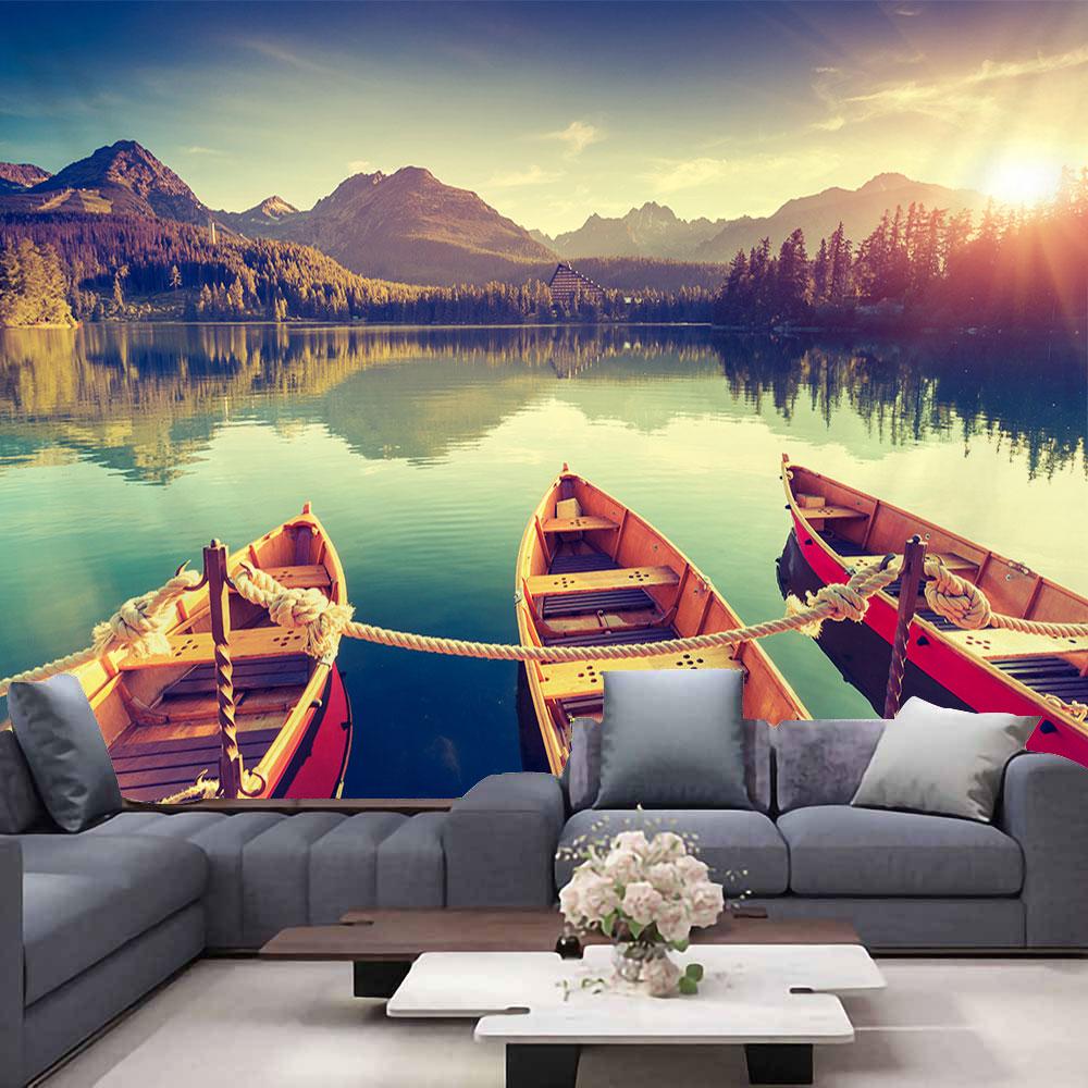 Ocean View Wall Tapestry Forest Waterfall Lotus Decoration Wall Carpet Beach Tapestry Living Room Bedroom Background Cloth