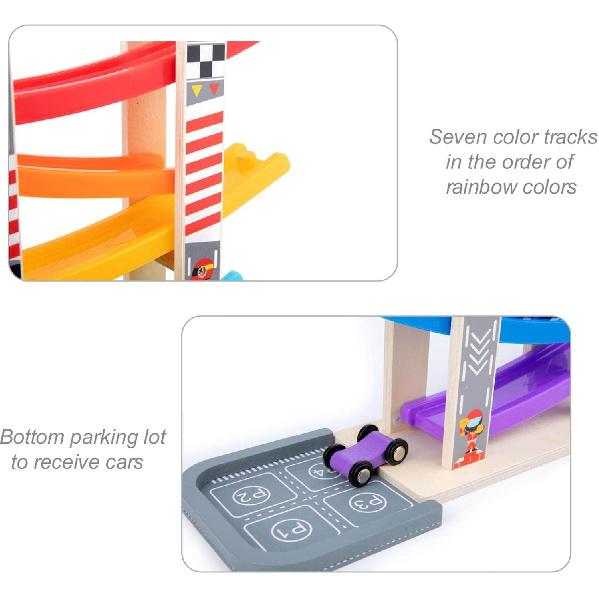 Wood City Kleinkindspielzeug für 1 2 3 Jahre, Holzauto-Rennbahn-Rennfahrer-Spielzeugfahrzeug-Set mit 7 Miniautos & Rennstrecken, Montessori-Spielzeug Bastelgeschenk für