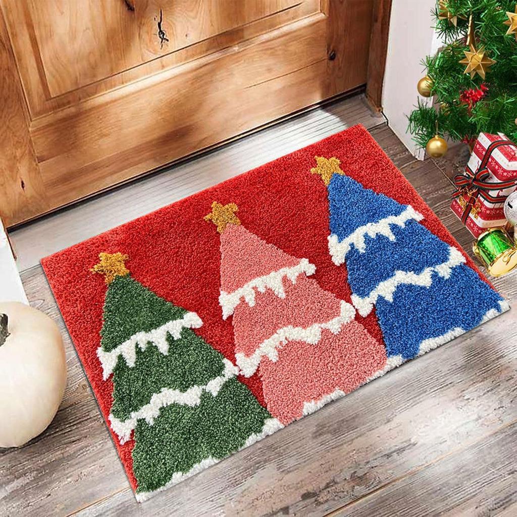 1/2 Christmas Reindeer Door Mat Anti-Slip Entrance Carpet Comfortable Winter Bathroom Kitchen Floor Mat Home Decoration