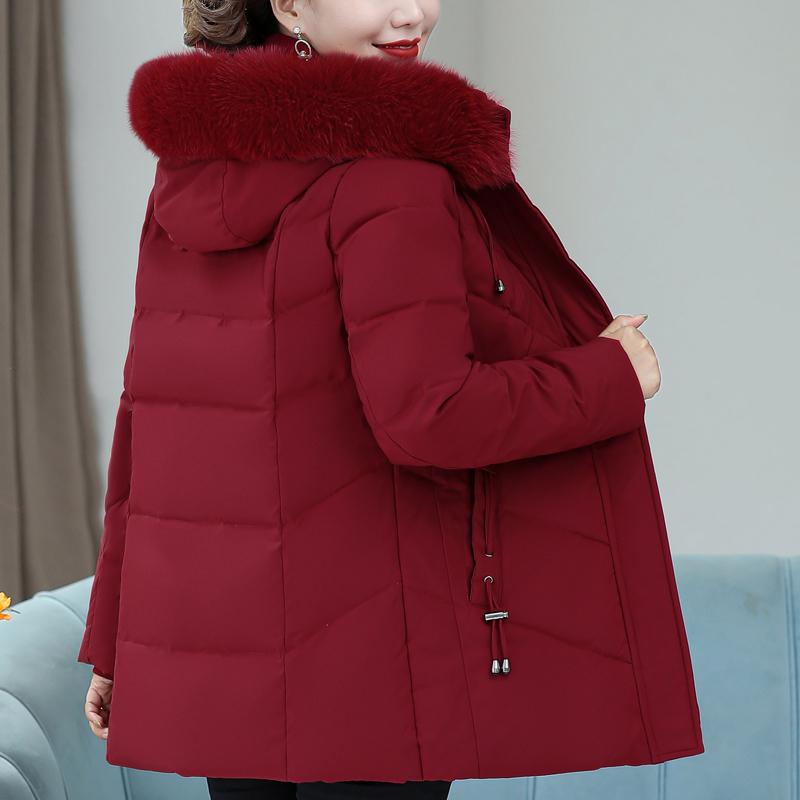 Real Fur Collar Middle Age Women's Down Coats Winter Vintage Parkas Plus Size Elegant Thick Warm Down Jackets Woman Outerwears