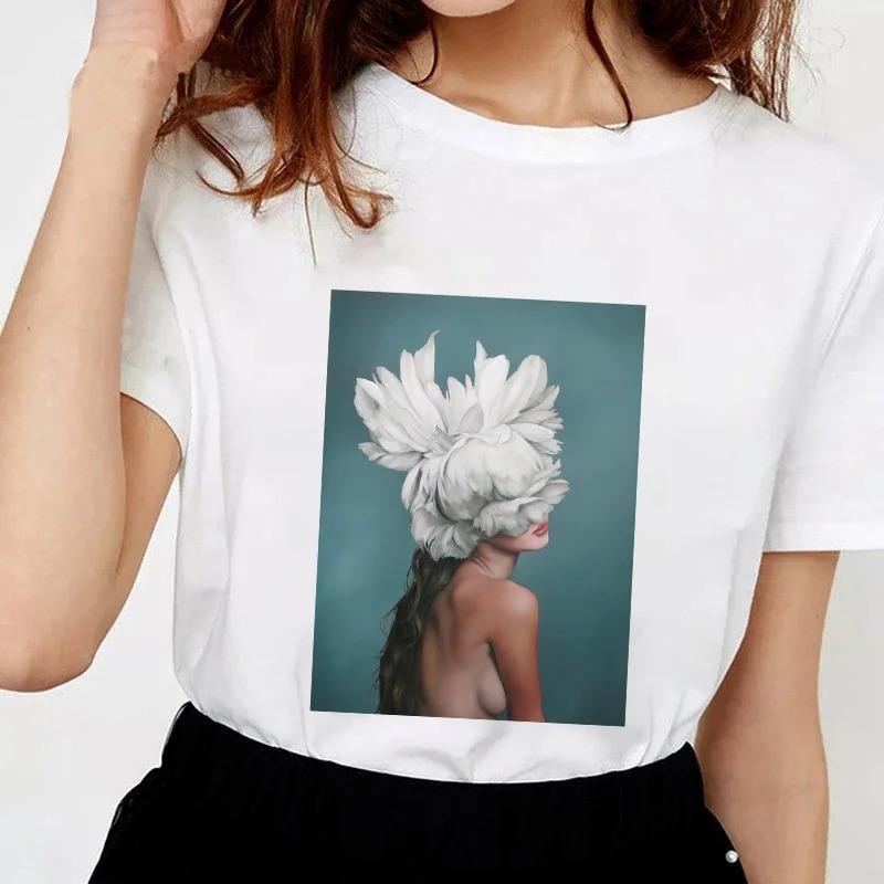 Abstrakt Schöne Blume Streetwear Mode Mädchen T-Shirts Harajuku Kleidung Kurzarm Sommer T-Shirt Lässige Damen O-Ausschnitt Oberteile