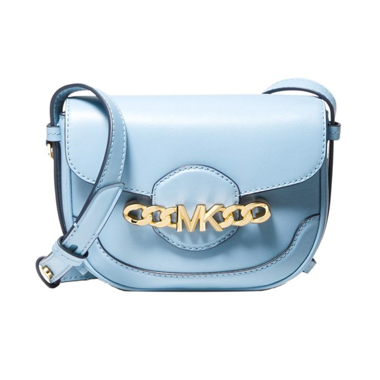 Michael Kors Hally Letter Buckle Vintage Solid Leather Saddle Bag Women Shoulder Bag Light-Blue 32F1G2HC1L-464 Basic Set (Bag+Dust Bag)