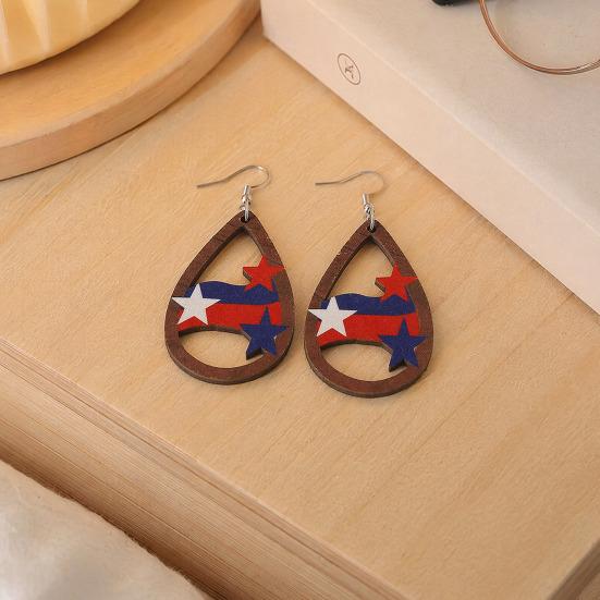 1 Pair Hollow Drop Earrings for Women, Fourth of July Independence Day Earrings, American Flag Stars Stripes Design Hook Earrings