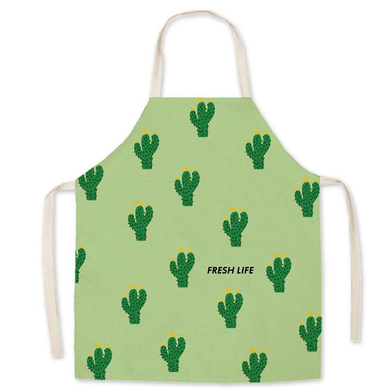 Cactus Print Parent-Child Hemp Apron Set - Sleeveless Home Cleaning Waist Apron for Adults and Kids