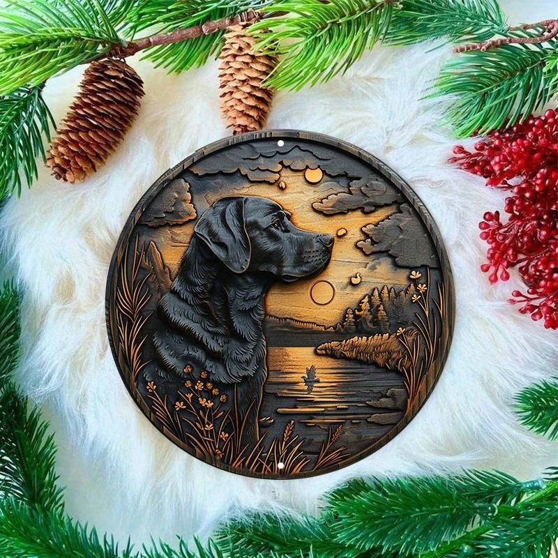 Round Wooden Labrador Retriever Wall Decor, Weather Resistant, Dog Silhouette, Outdoor and Indoor Hanging Art for Door, Wall, Home, Room, Farmhouse