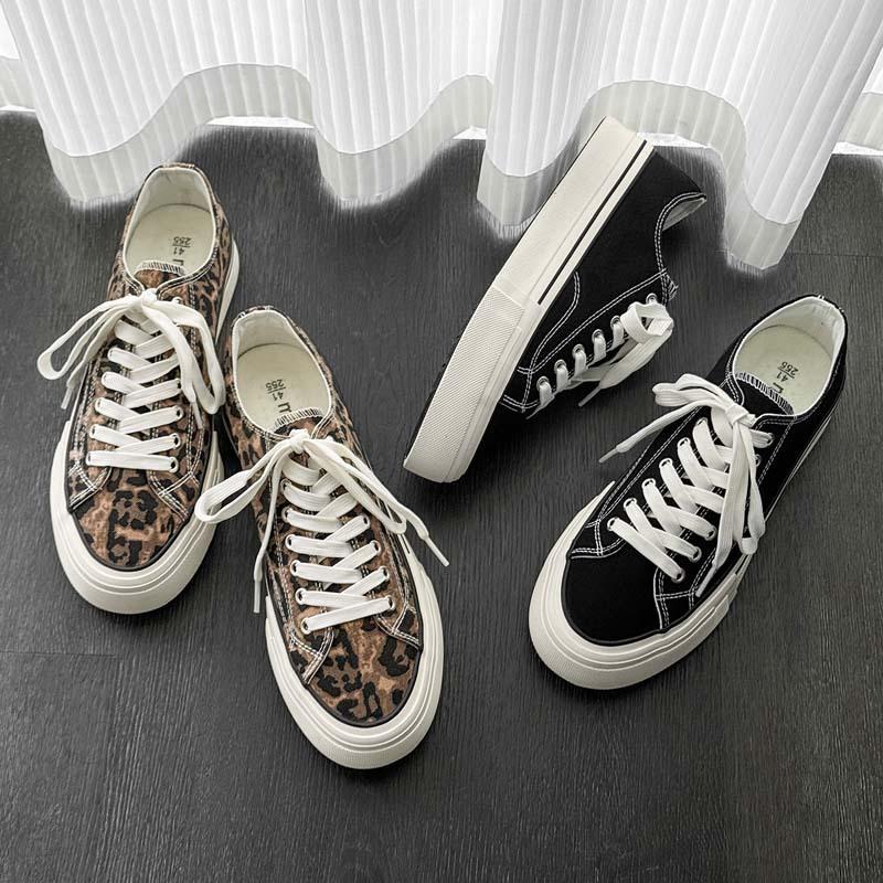 New low-top leopard print canvas shoes men's casual niche men's shoes breathable board shoes men's C