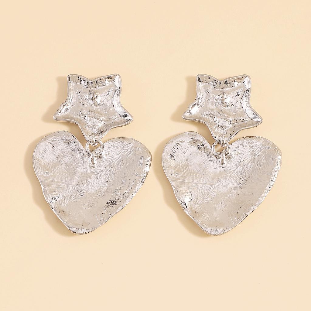 Women Fashion European American Retro Heart Dangle Earrings Star Irregular Tin Foil Surface Creative Punk Elegant Ear Jewelry