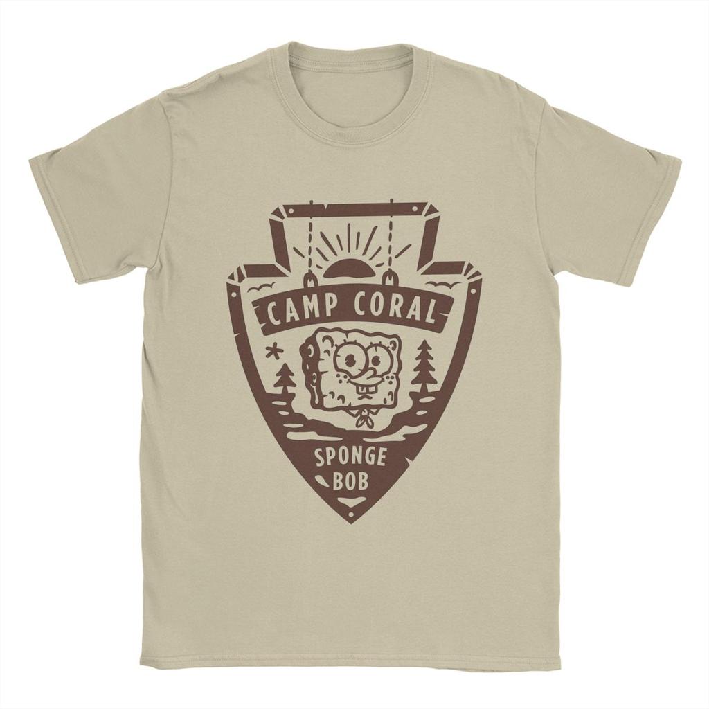 SpongeBobed Movie Camp Coral T-Shirts for Men Vintage Cotton Tee Shirt Crewneck Short Sleeve T Shirt Summer Clothing