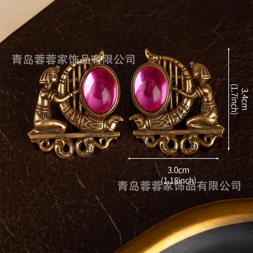 Vintage Retro Egyptian Pharaoh Revival Series Earrings With Golden Palace Style Antique
