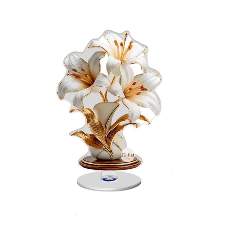 Delicate Flower Pattern Optional Acrylic Display Stand Rotates Desk Ornament 2D Flat Acrylic for Home Decorations