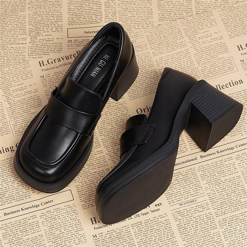 Fashion 2025 New Comfortable Waterproof Platform Casual Fashionable Women's Shoes Round Toe Cover Thick Heel High Heel Single Shoes
