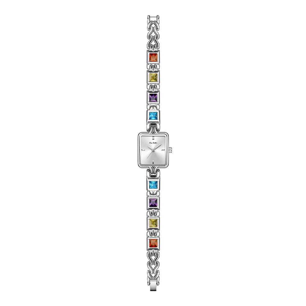 BS New Women's Quartz Watch Vintage-Inspired Square-Case Multi-Colored Gemstone “Rainbow” Luxury-Style Women's Watch FA1857