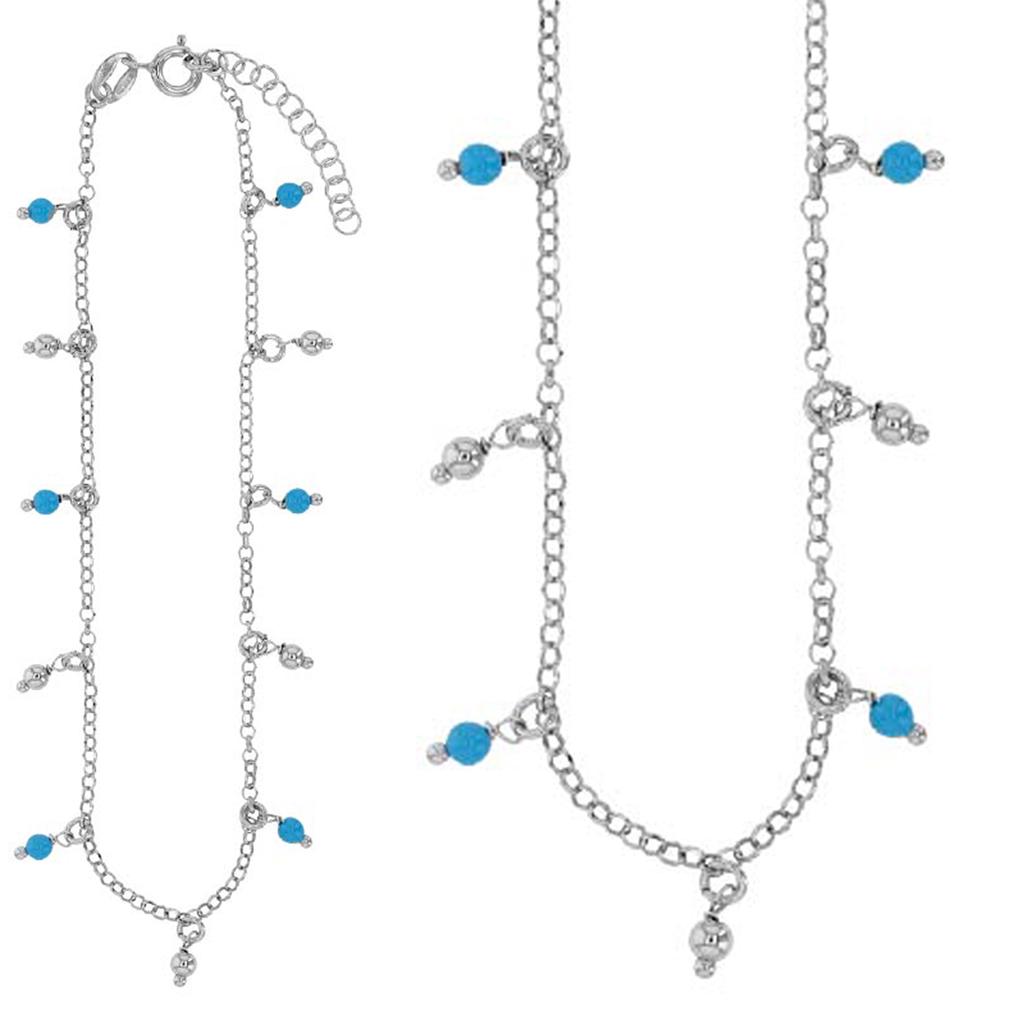 Les Trésors De Lily [R4994] - Håndlaget anklet 'Boho' i turkis sølv i sølv (rhodium) - 26 cm 3 mm