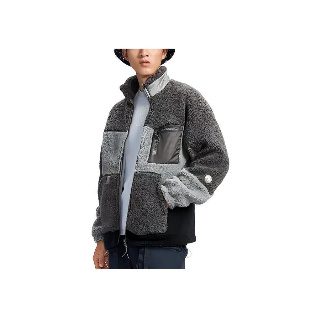 Li-Ning Sports Basketball Series Badfive Logo Fleece Warm Colorblock Loose Jacket Men Jacket Grey AFDR703-5