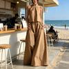 Women's Summer 2 Piece Outfits Backless Halter Sleeveless Top And Wide Leg Pants Sets Casual Vacation Matching Lounge Set
