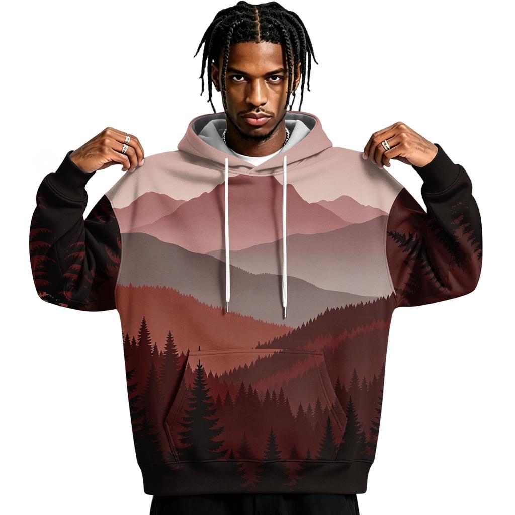 Men's Lined Pullover Hoodie with Print, Long Sleeve Graphic Sweatshirt