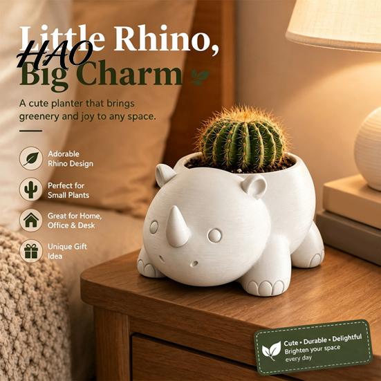 Schreibtisch-Pflanzenbehälter Niedlicher Nashorn-Pflanztopf, 3D-gedruckter Nashorn-Blumentopf, Kleiner dekorativer Tier-Pflanztopf für Sukkulenten, Kakteen, Zimmerpflanzen
