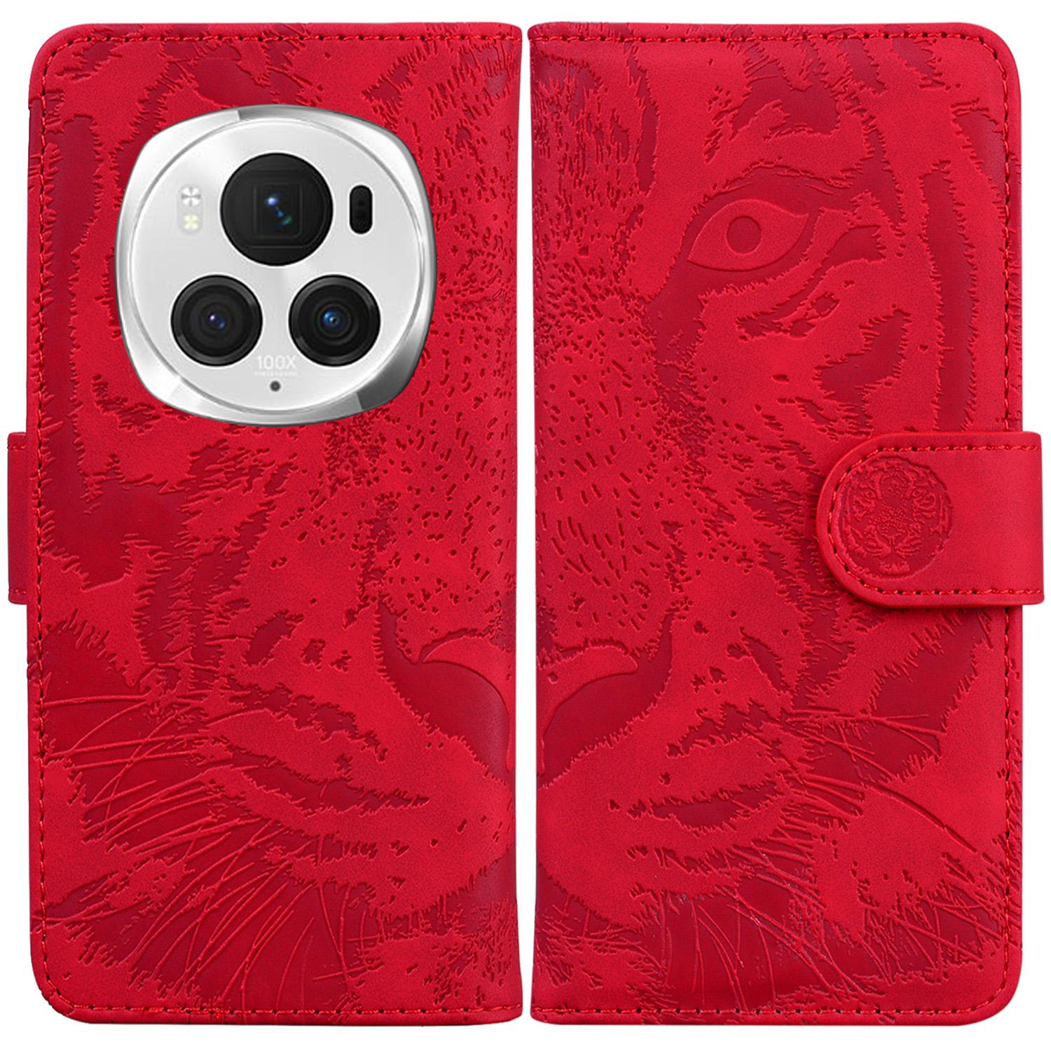 

For Honor Magic6 Pro 5G Case Tiger Imprint PU Leather Flip Phone Cover F