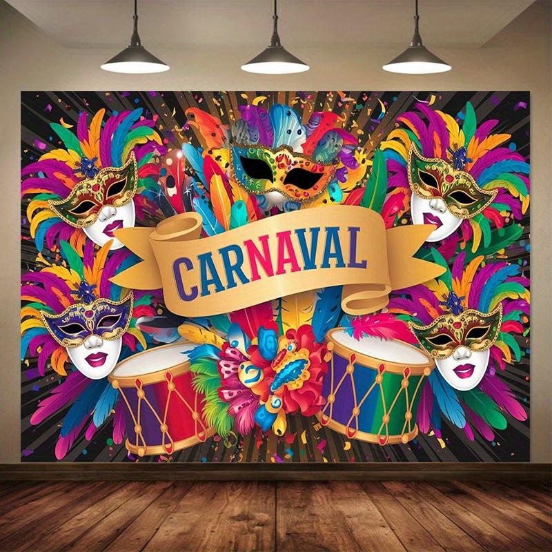 

Carnaval Mardi Gras Mask Drum Party Tapestry Brazilian Festival Celebration Music Colorful Feather Banner Wall Art Decor 2D Flat 74x94cm(29x37in)
