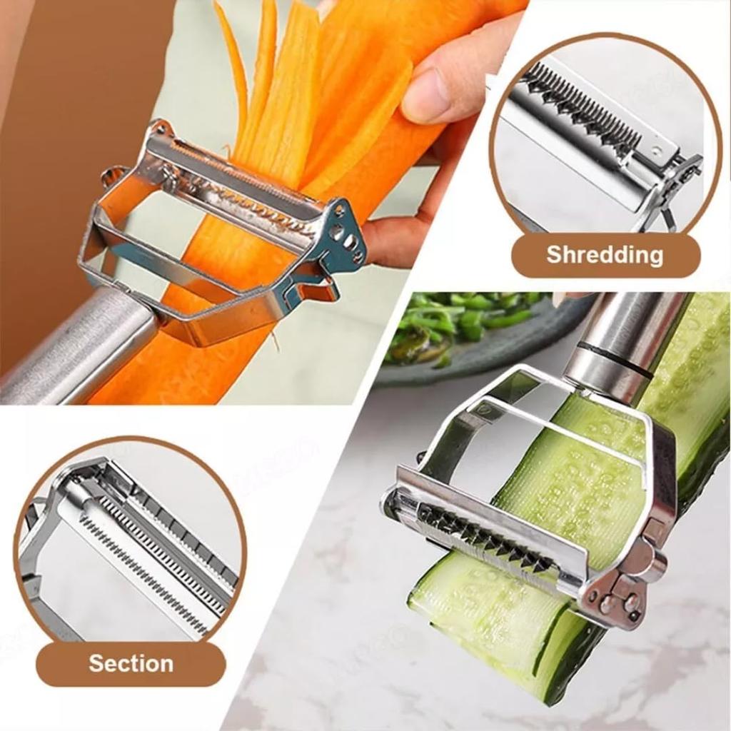 2 in 1 Stainless Steel Julienne Vegetable Peeler Multi-Functional Fruit & Veggie Shredder Slicer and Grater for Potatoes (Silver, 18 x 8.2 x 2.3 cm)