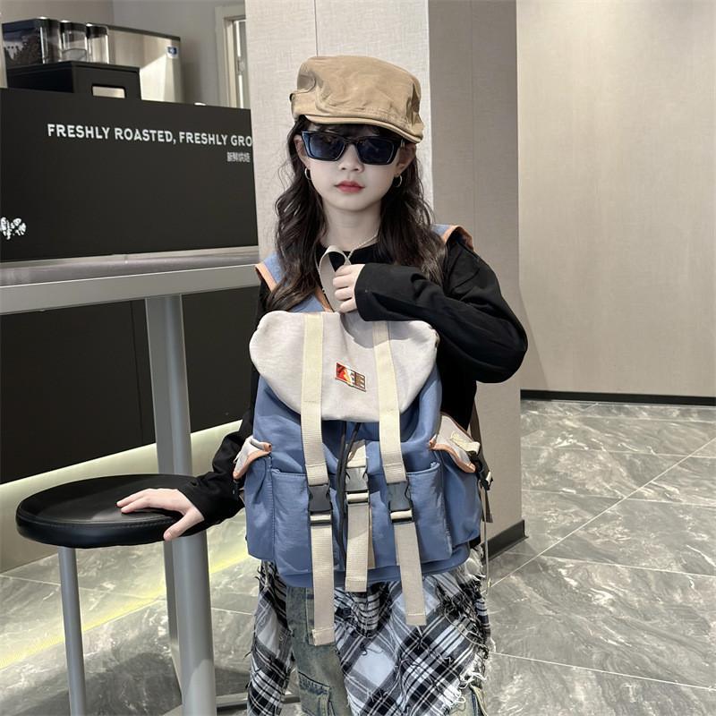 Fashionable Color-block Canvas Backpack For Kids Breathable Large Capacity