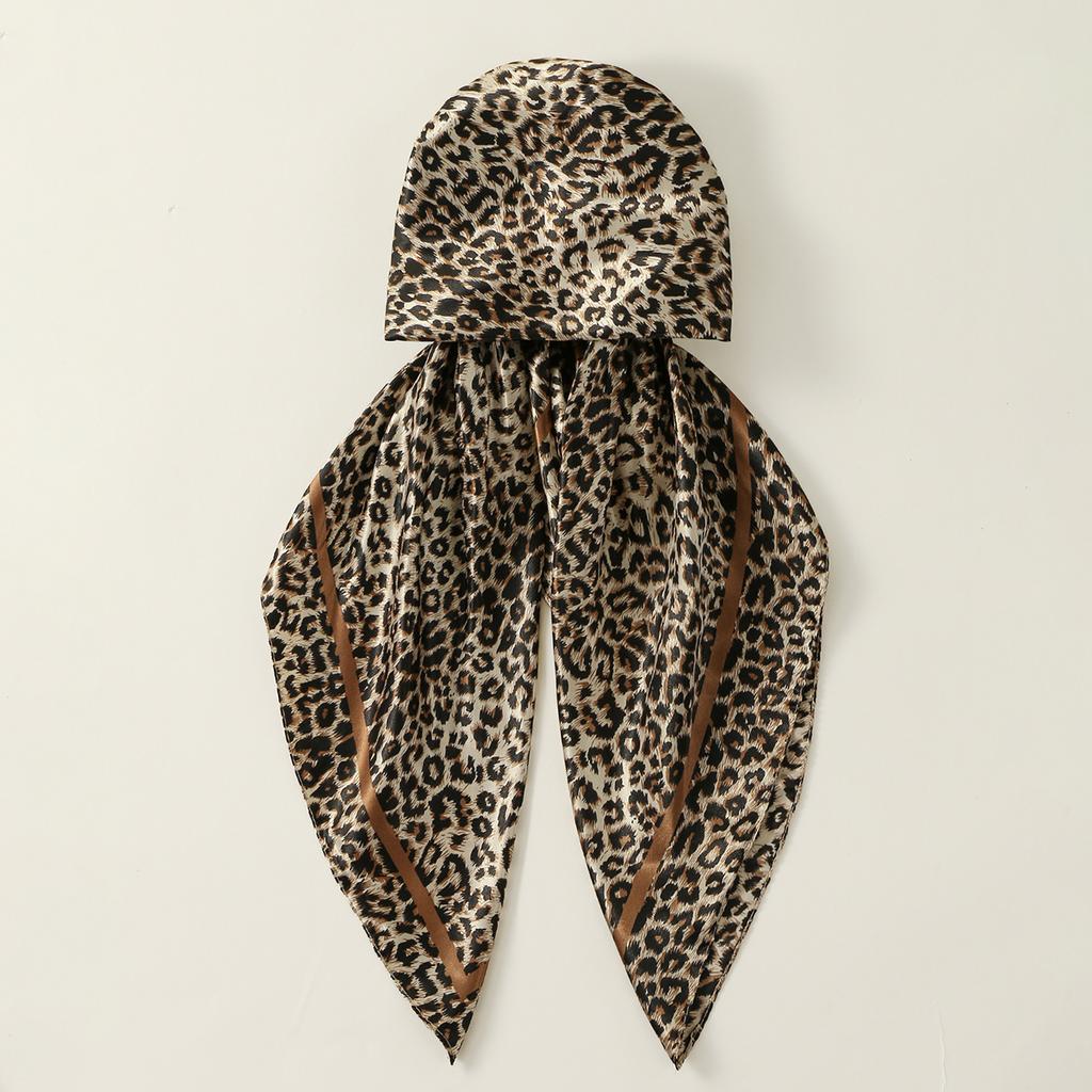 Leopard Printed Satin Silk Hat Caps Woman Muslim Hijab Hat Lady Fashion Instant Scarf Islamic Turban Bandana Foulard Headband