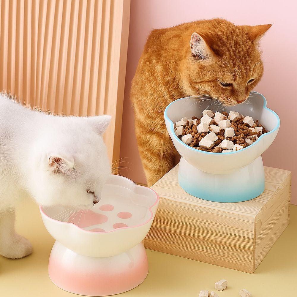 Slanted Dog Food Bowl High Foot Pet Feeder Cute Ceramic Cat Bowl  For Cats Dogs