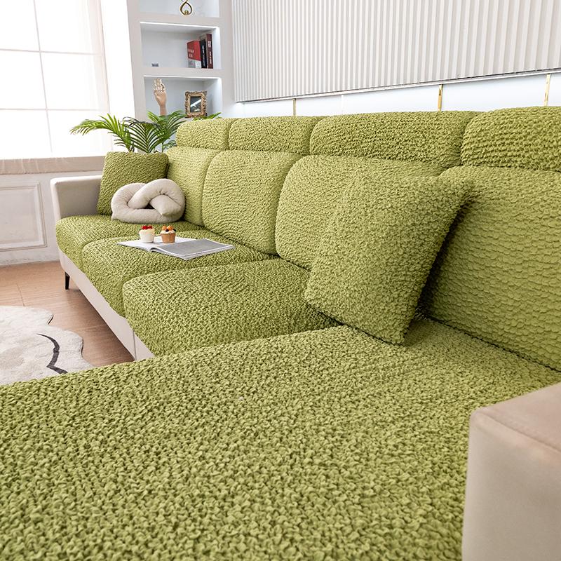 Cream Seersucker Sofa Seat Cushion Cover, Fully Encased Elastic Cover, Anti-Slip, Durable,Furniture Protector Pets Friendly 1Pc