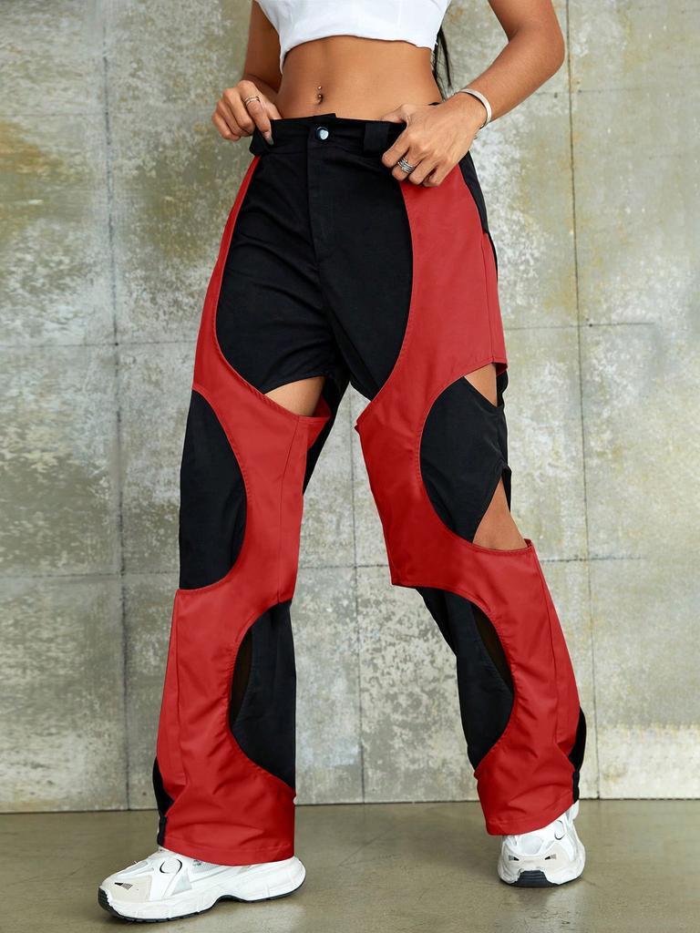 Rose Beauty A Rave Two Tone Cut Out Cargo Pants