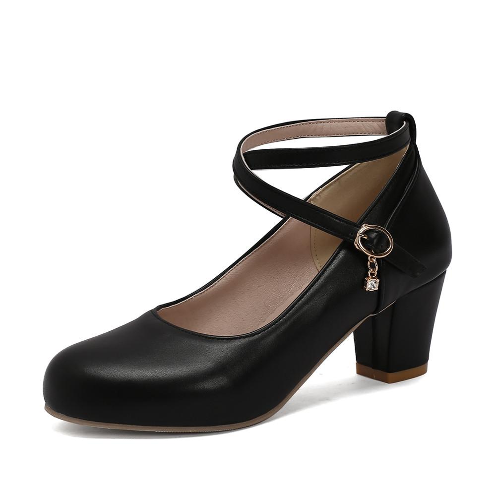 Fashion Women's Medium White Heels Spring Cross Ankle Strap Mary Janes Shoes Black Heeled Office Wedding Dance Shoes Dress Pumps Elegant