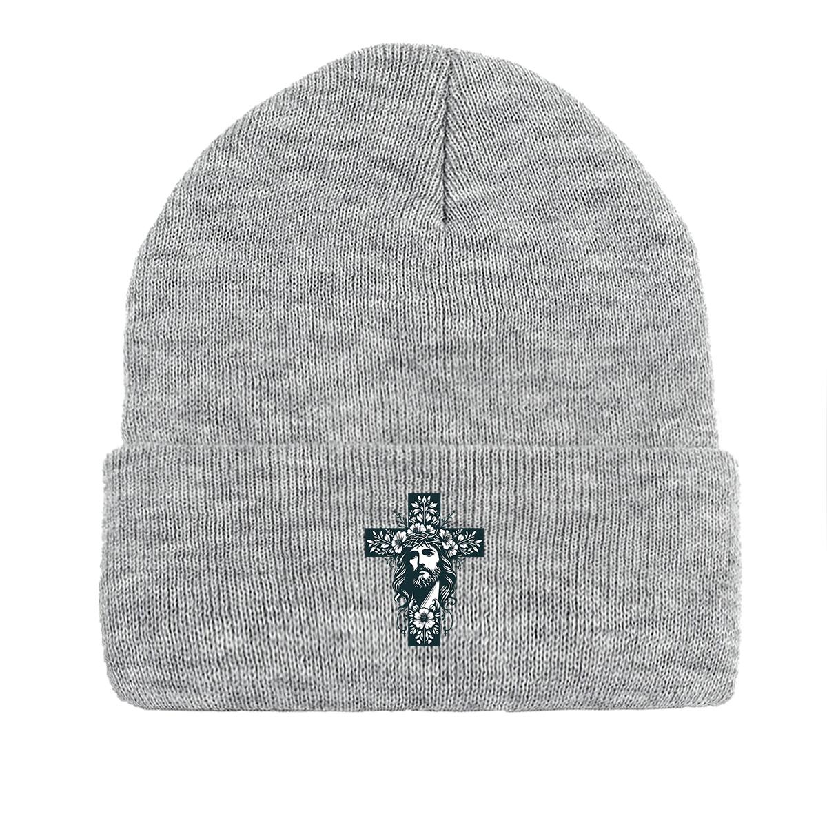 

Крест Иисус Зимняя вязаная шапка Beanie, Skullies Beanies Slouchy Теплые однотонные шапки с помпоном Вязаная шапка Beanie as the picture серый