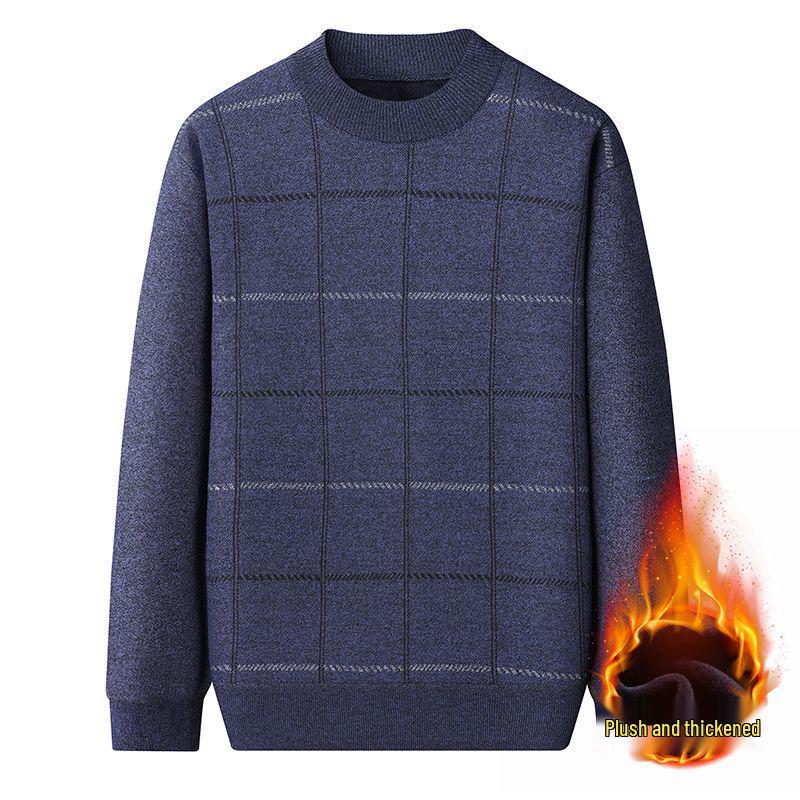 

Men s Winter Fleece-Lined Sweater - Warm Knit Round Neck for Dad and Grandpa XXXL for 80-90 kg